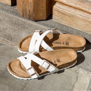 Birkenstock white yao slide sandals